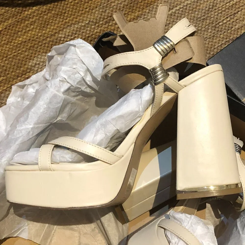 Kenneth Cole Dolly Strappy Platform Ecru Size 8 EUC CLOSET CLEAR-OUT!